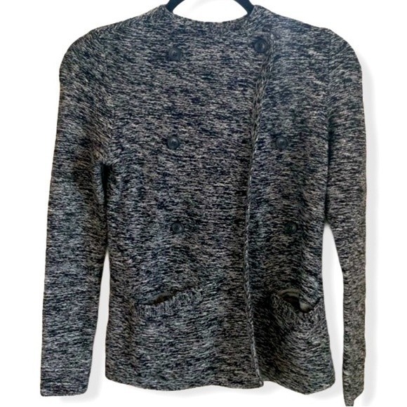 Lucky Brand Sweater Jacket Cardigan Marled Yarn black and white double breasted - Picture 2 of 12